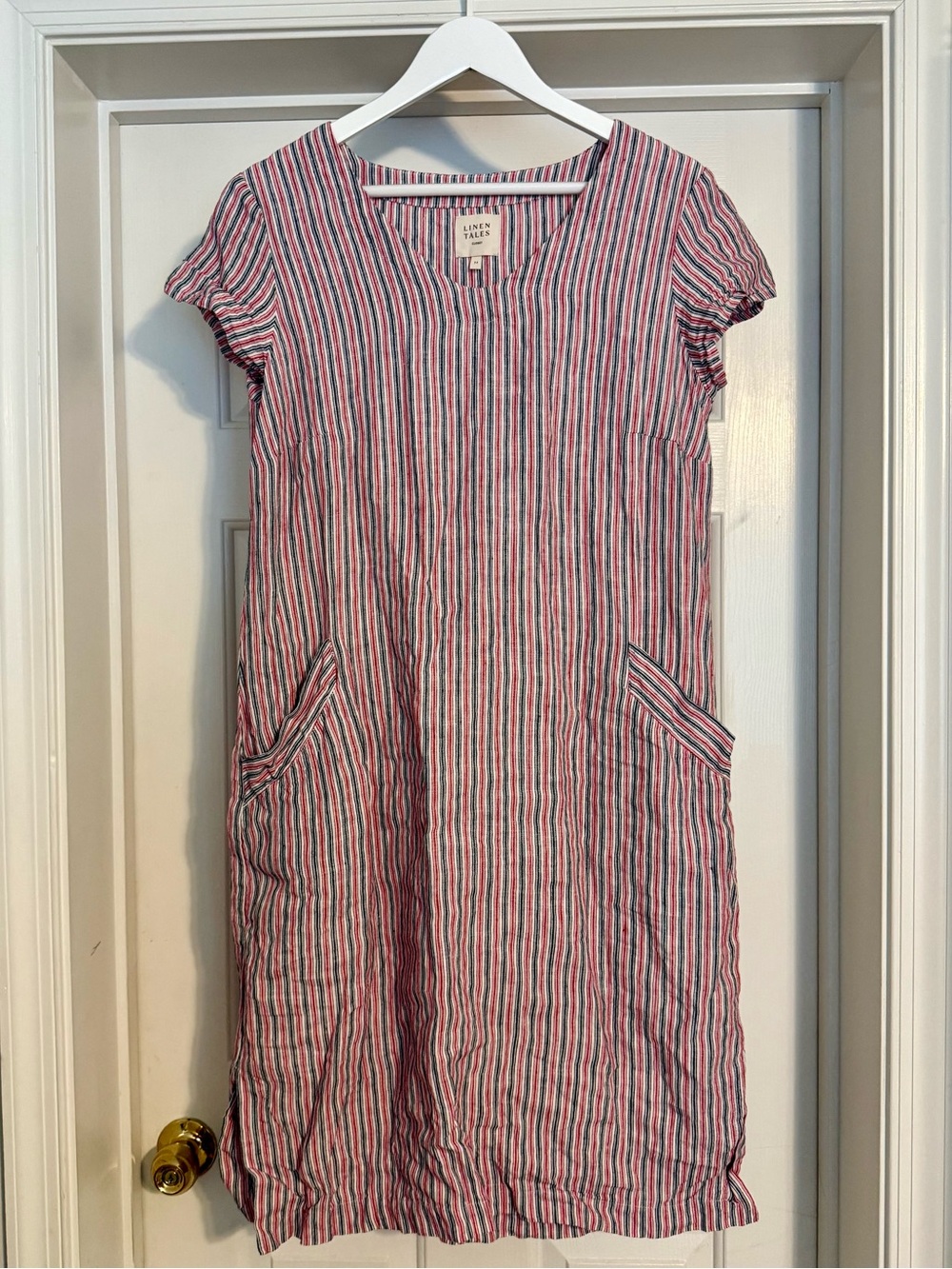 Linen Tales Goldenrod Linen Dress Red, White, Blue Striped M
